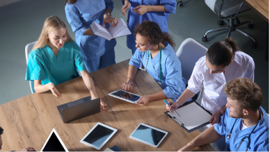 Healthcare professionals looking at continuing education programs